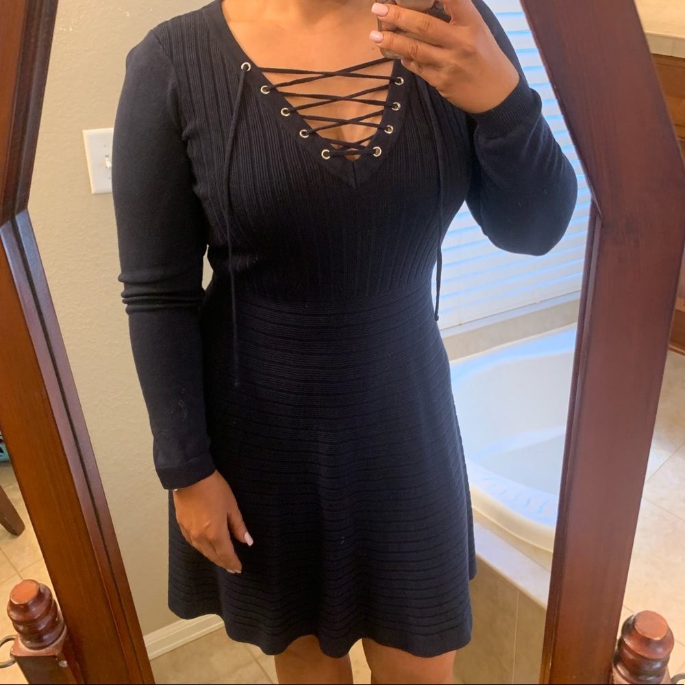 Like new blue lace up size L dress